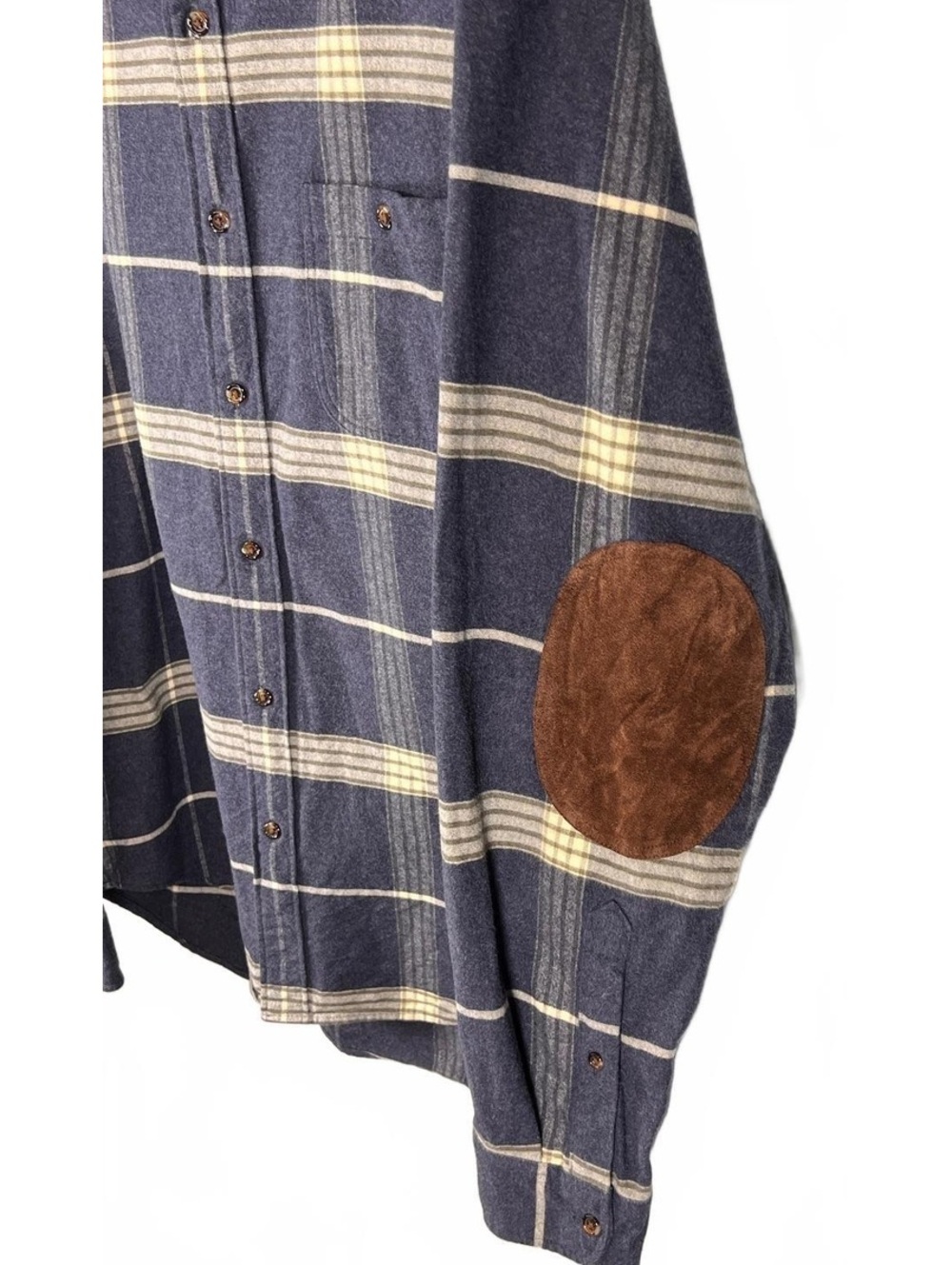 J Crew Flannel Shirt Mens Plaid Leather Elbow Patch Preppy Cabincore Vintage XL - Picture 3 of 9